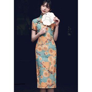 Imallure Daisy Floral Summer Mid Cheongsam Qi Pao Dress S